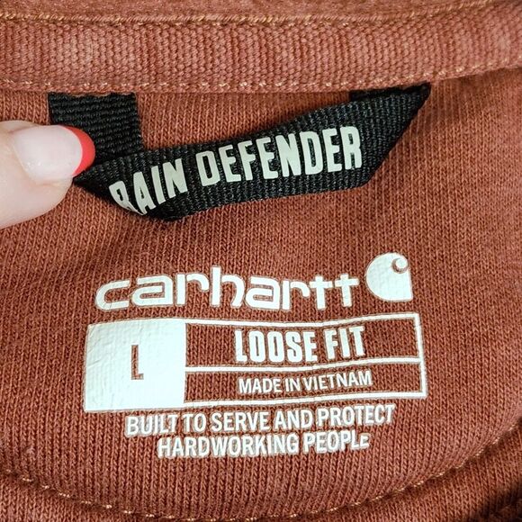 Carhartt Loose Fit Rain Defender "C" Logo Sweatshirt Hoodie Henna Orange Men's L - Picture 7 of 11